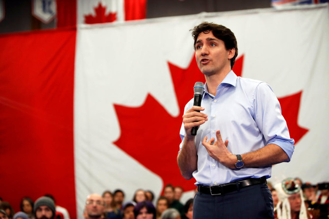 Canada's Prime Minister Justin Trudeau addresses the crowd during a town hall meeting at Vancouver Island University in Nanaimo, British Columbia, Canada, on February 2, 2018. (REUTERS/File)