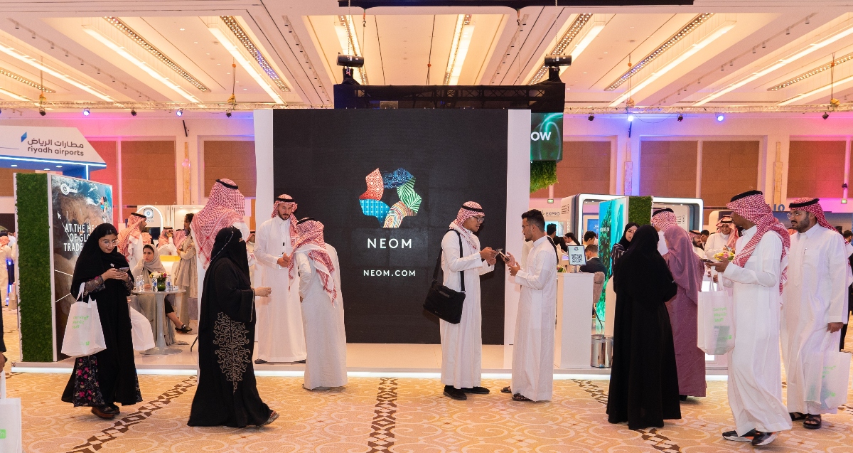The pavilion of "NEOM" in the "A Step Ahead Career Fair" held at the Hilton Hotel (east of Riyadh) attracted large numbers of visitors, especially since it offers career opportunities within a variety of sectors. (Supplied)