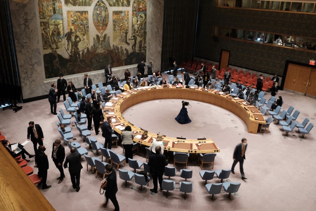 Diplomats participate in a United Nations (UN) meeting of the UN Security Council (UNSC). (File/AFP)