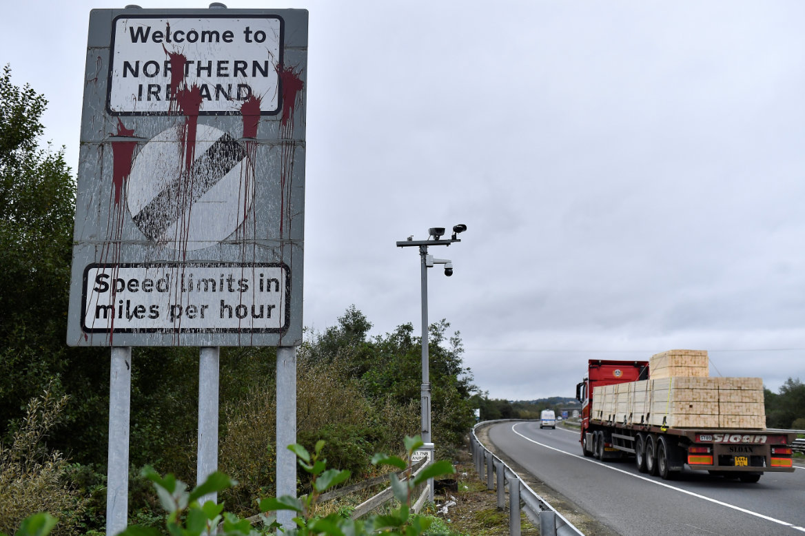 A ‘Welcome to Northern Ireland’ sign is seen at the border between Northern Ireland and the Republic of Ireland. (Reuters)