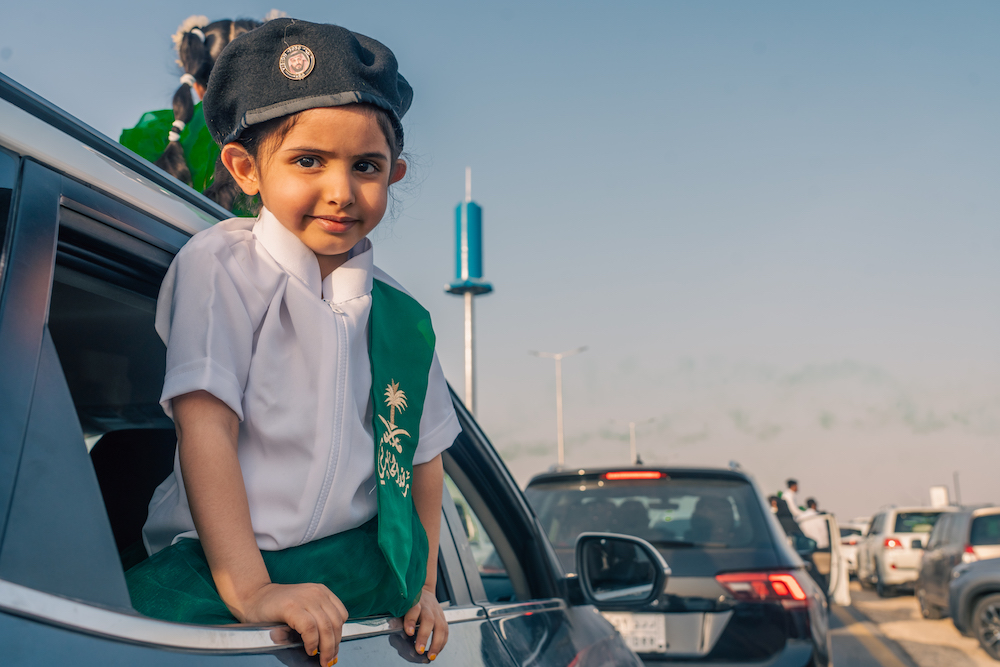 Saudis across the Kingdom have been taking to flag-decked streets in their thousands on Saturday to celebrate the Kingdom’s 93rd National Day. (AN Photo/Huda Bashatah)