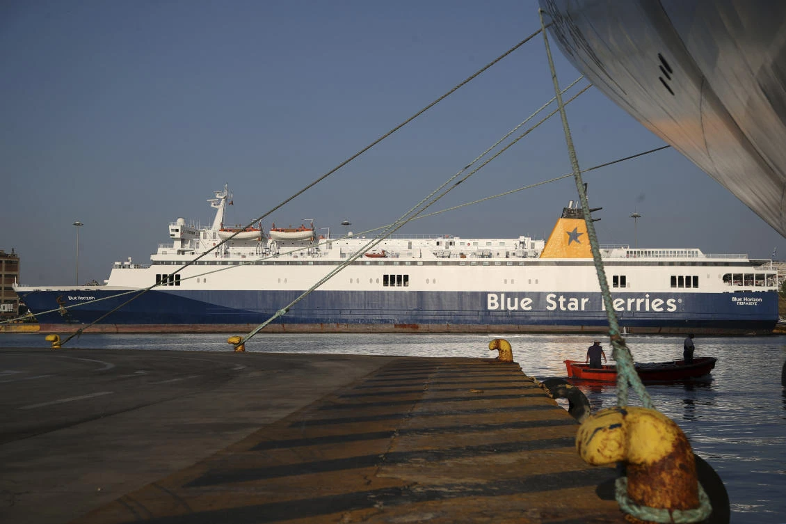 A Greek island ferry captain and three of his crew faced homicide charges on Sept. 6, 2023, over the death of a late passenger who was pushed by crew members into the sea as he tried to force his way onto the departing Blue Horizon in the country’s main port of Piraeus. (AP)