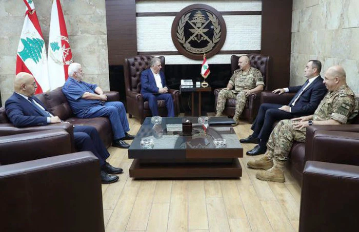 Ashraf Dabbour, Palestinian ambassador to Lebanon, meets Gen. Joseph Aoun, commander of the Lebanese Armed Forces. (Supplied)