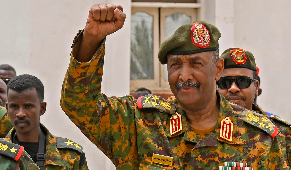 Sudanese army chief Abdel Fattah al-Burhan visits the Flamingo Marine Base in Port Sudan on August 28, 2023. (AFP)