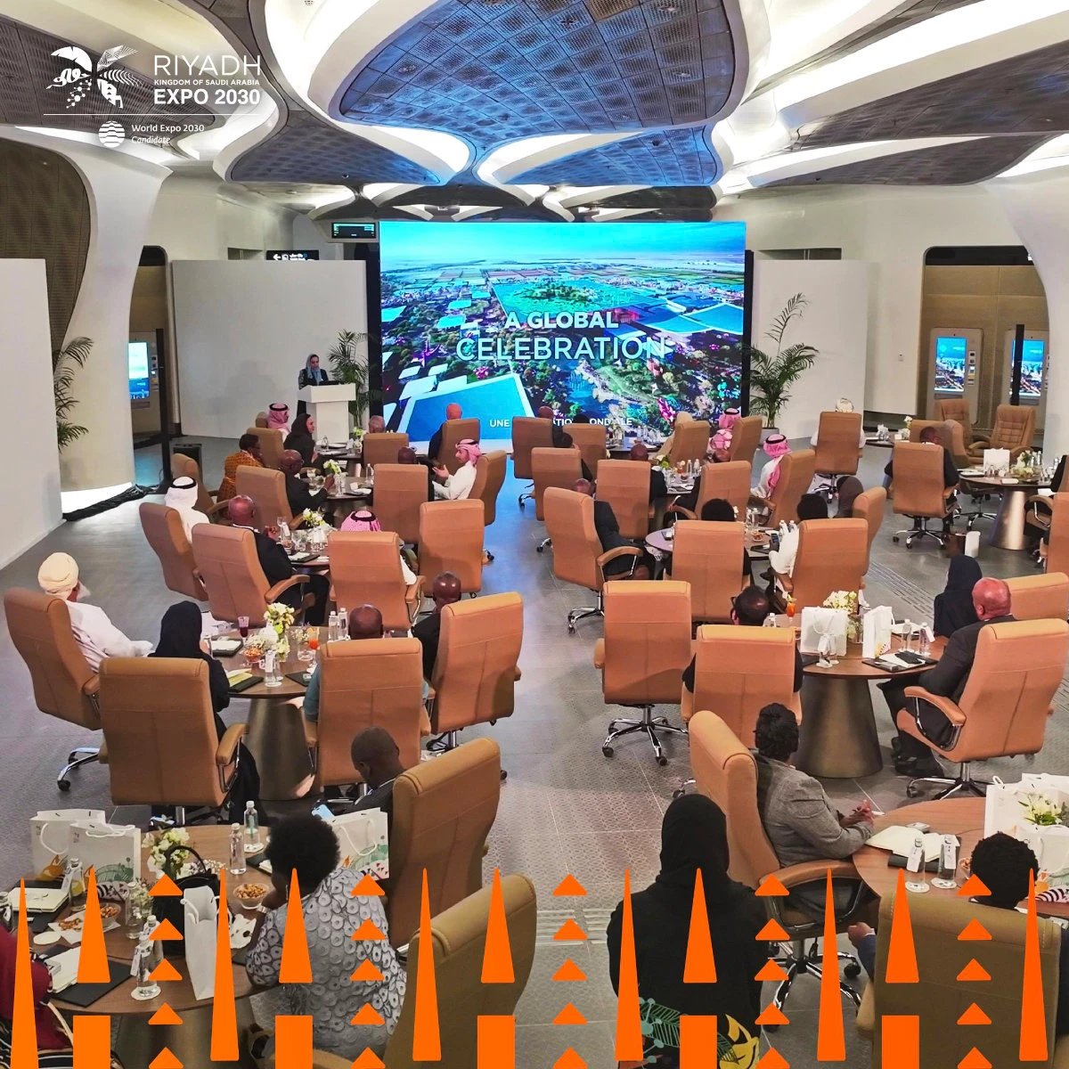 The reception was held on the sidelines of the Kingdom’s hosting of the meeting of the World Heritage Committee in Riyadh in its capacity as the current chair of the UNESCO World Heritage Committee. (X: @Riyadh_Expo2030)