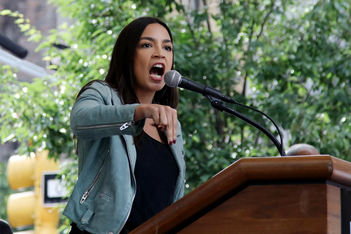 US Democratic Representative from New York Alexandria Ocasio-Cortez speaks at the end of the rally to end fossil fuels ahead of the 78th United Nations General Assembly and Climate Ambition Summit in New York on September 17, 2023. (AFP)