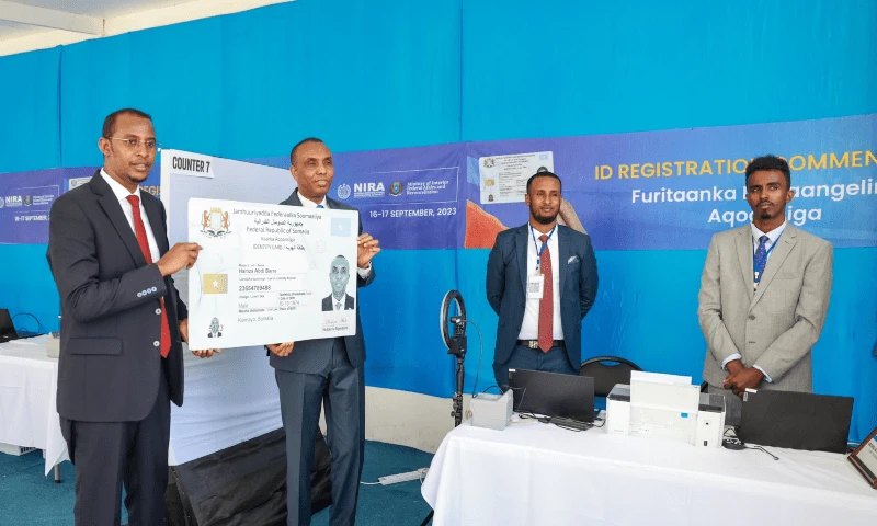 Somalia Prime Minister Hamza Abdi Barre inaugurates the country’s national identity system during a conference held by NIRA Somalia in Mogadishu on Sept 16, 2023. (Photo courtesy: @HamzaAbdiBarre/X)
