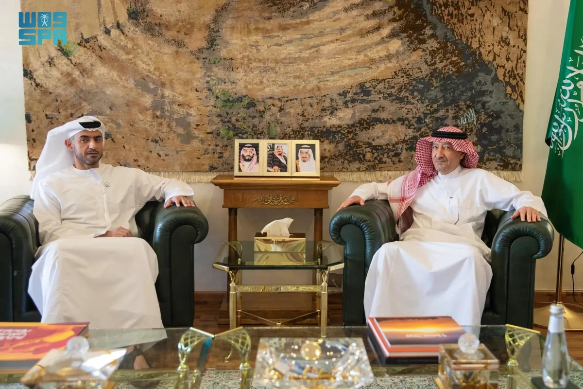 Saudi Deputy Minister of Foreign Affairs Waleed Al-Khuraiji meets Emirati ambassador to the Kingdom Sheikh Nahyan bin Saif. (SPA)