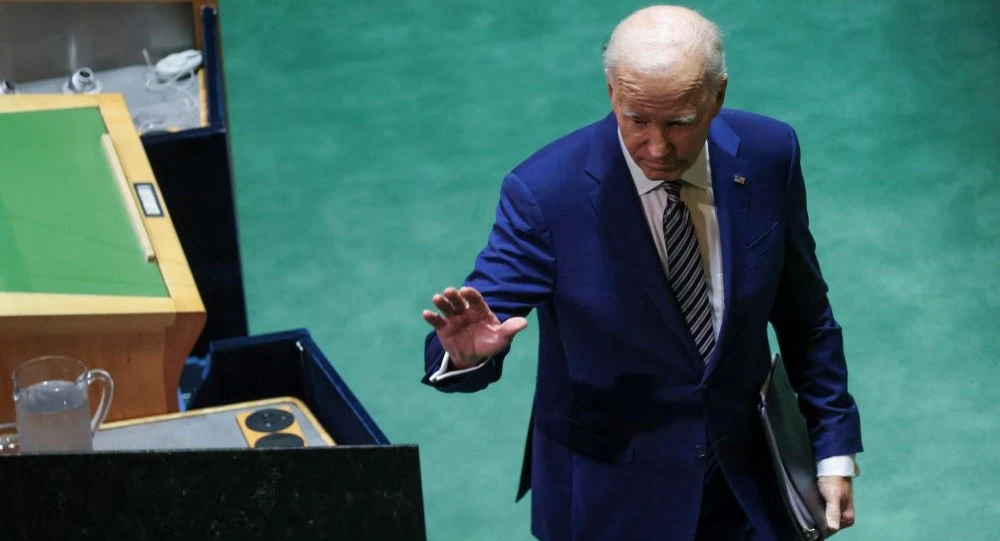 US President Joe Biden departs after addressing the 78th Session of the UN General Assembly in New York City, US, Sept. 19, 2023. (Reuters)