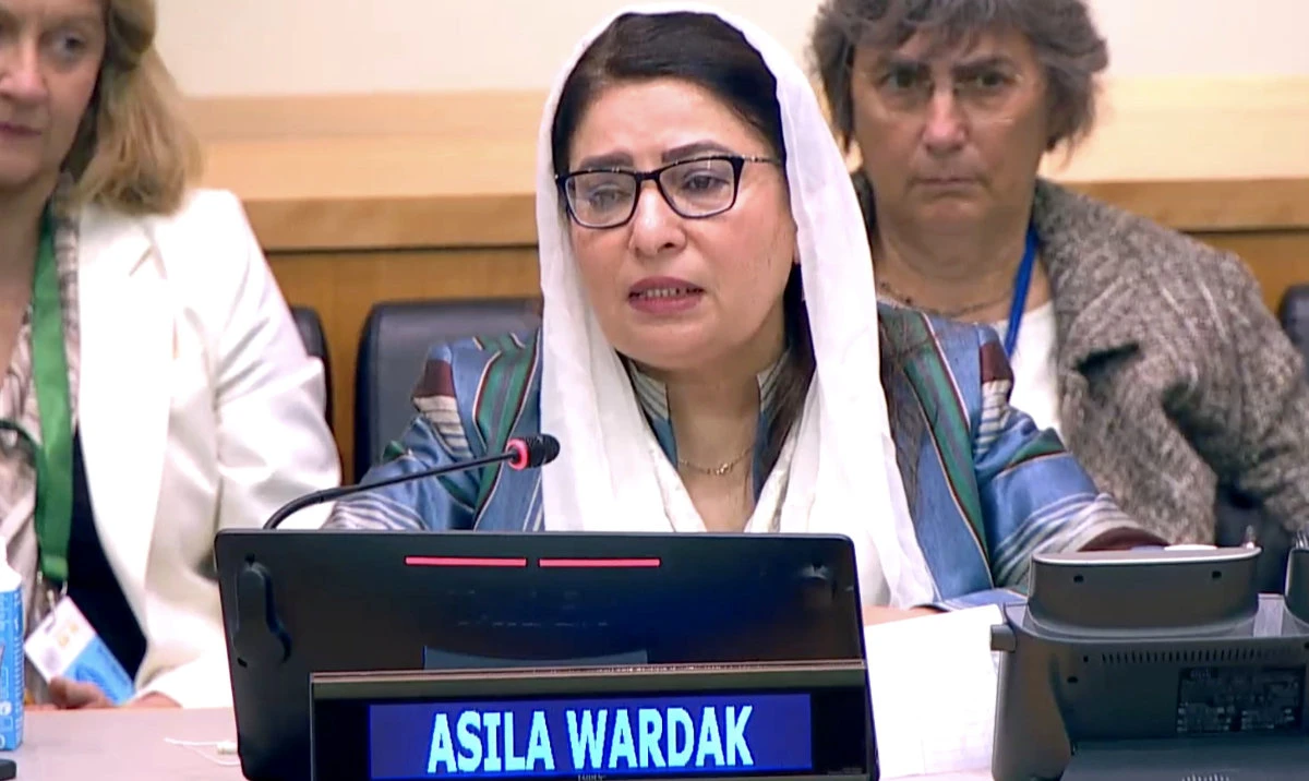 Asila Wardak, former director general of UN affairs in the Afghan Foreign Ministry, speaks at a high-level event on global solidarity with Afghan women and girls. (Photo: X)