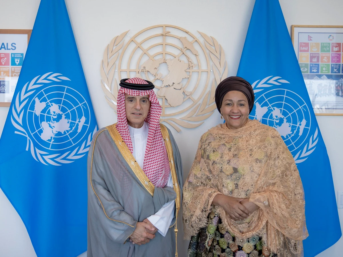 Adel Al-Jubeir, Saudi Arabia’s minister of state for foreign affairs and climate affairs envoy, met with UN’s Deputy Secretary-General Amina J. Mohammed. (Twitter: @KSAmofaEN)