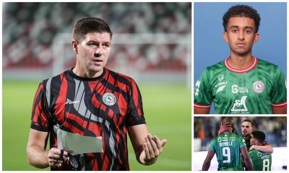 The young Saudi midfielder Ahmed Al-Ghamdi (top right) admits to being “starstruck” for the first few days after Steven Gerrard took over as manager of his club, Ettifaq. (X/@Ettifaq_EN)