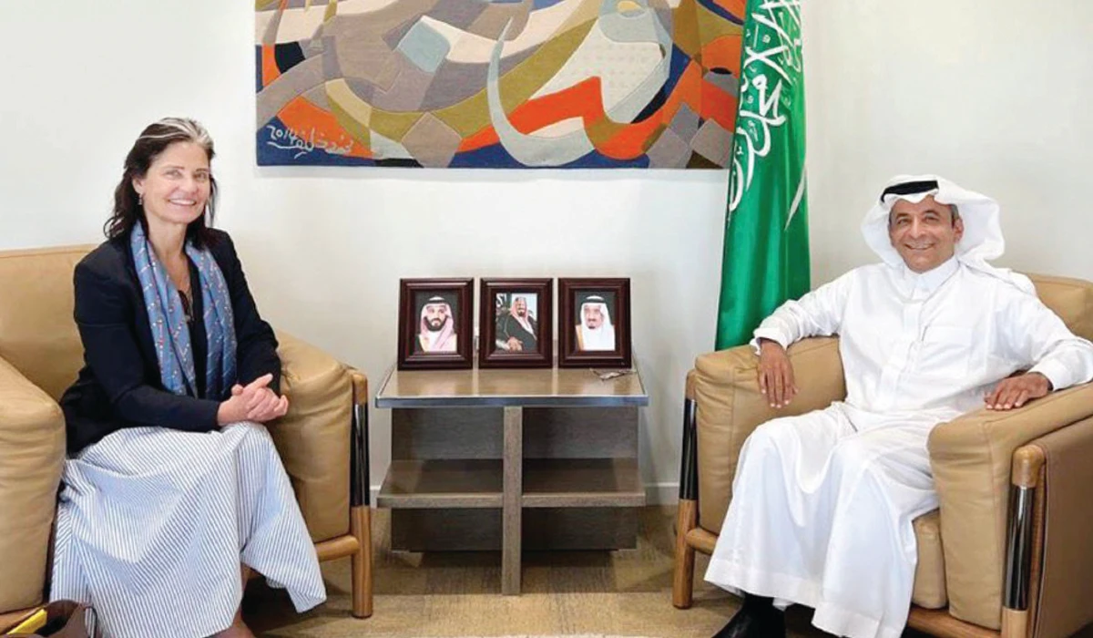 Ali Al-Yousef receives Liselotte Plesner in Riyadh. (Supplied)