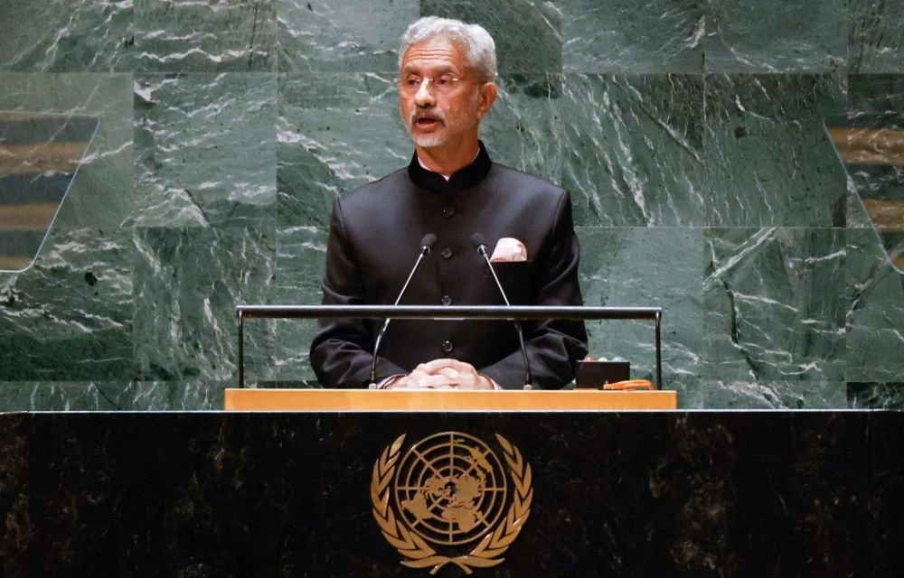 India’s Foreign Minister Subrahmanyam Jaishankar addresses the 78th United Nations General Assembly at UN headquarters in New York City on September 26, 2023. (AFP)