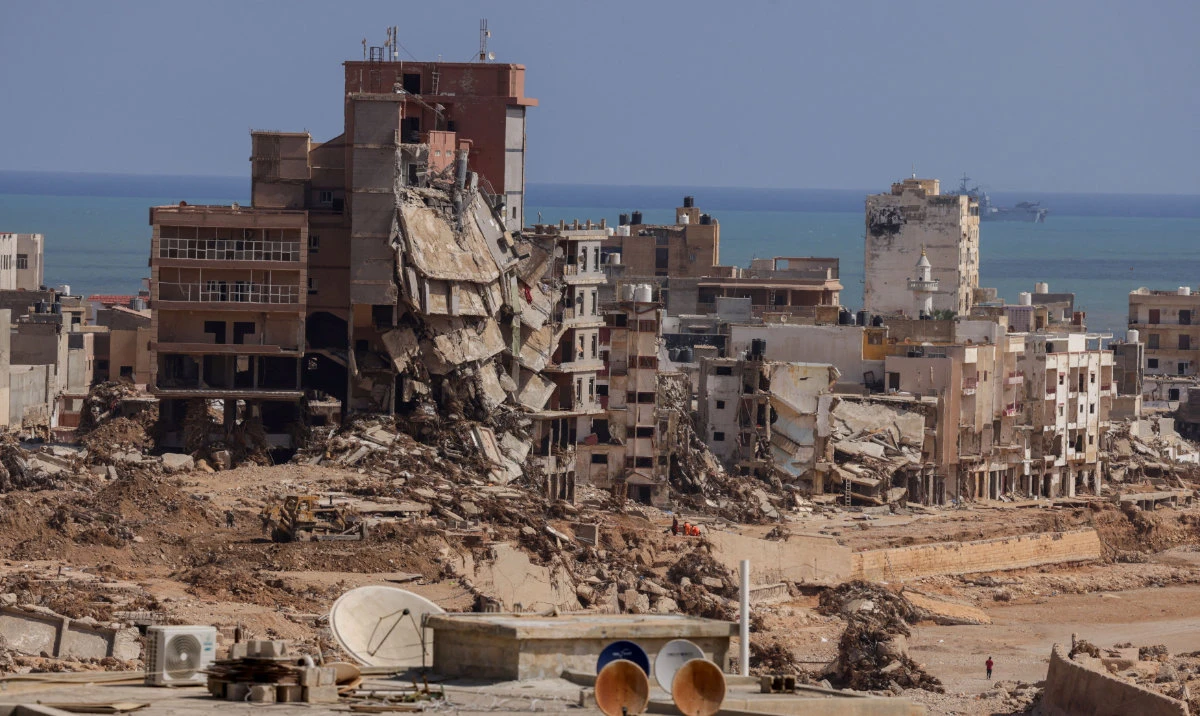 A view shows destroyed buildings in the aftermath of the the deadly storm that hit Libya, in Derna, Sept. 21, 2023. (Reuters)
