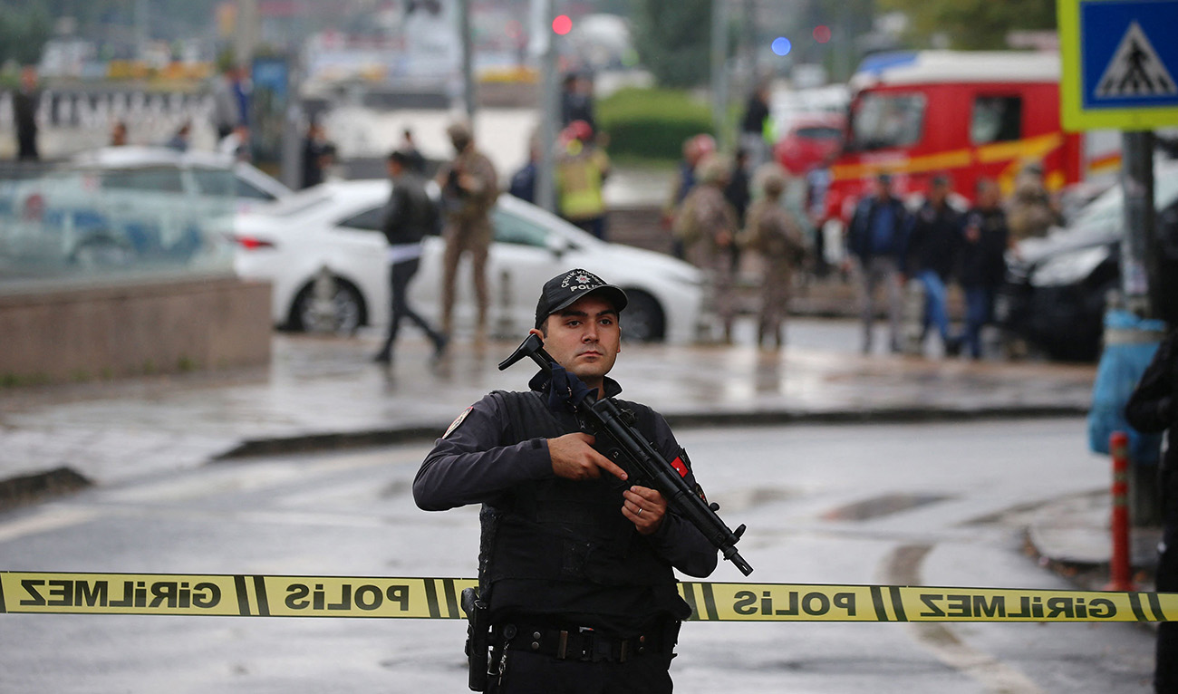 Members of Turkish Police Special Forces secure the area near the Interior Ministry following a bomb attack in Ankara, on October 1, 2023, leaving two police officers injured. (AFP)