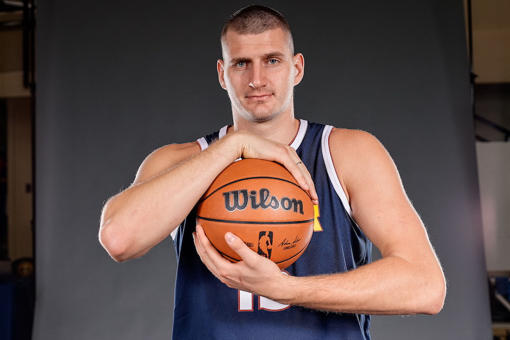 Denver Nuggets player Nikola Jokic poses for a portrait during media day at Ball Arena on Monday. (USA TODAY Sports)