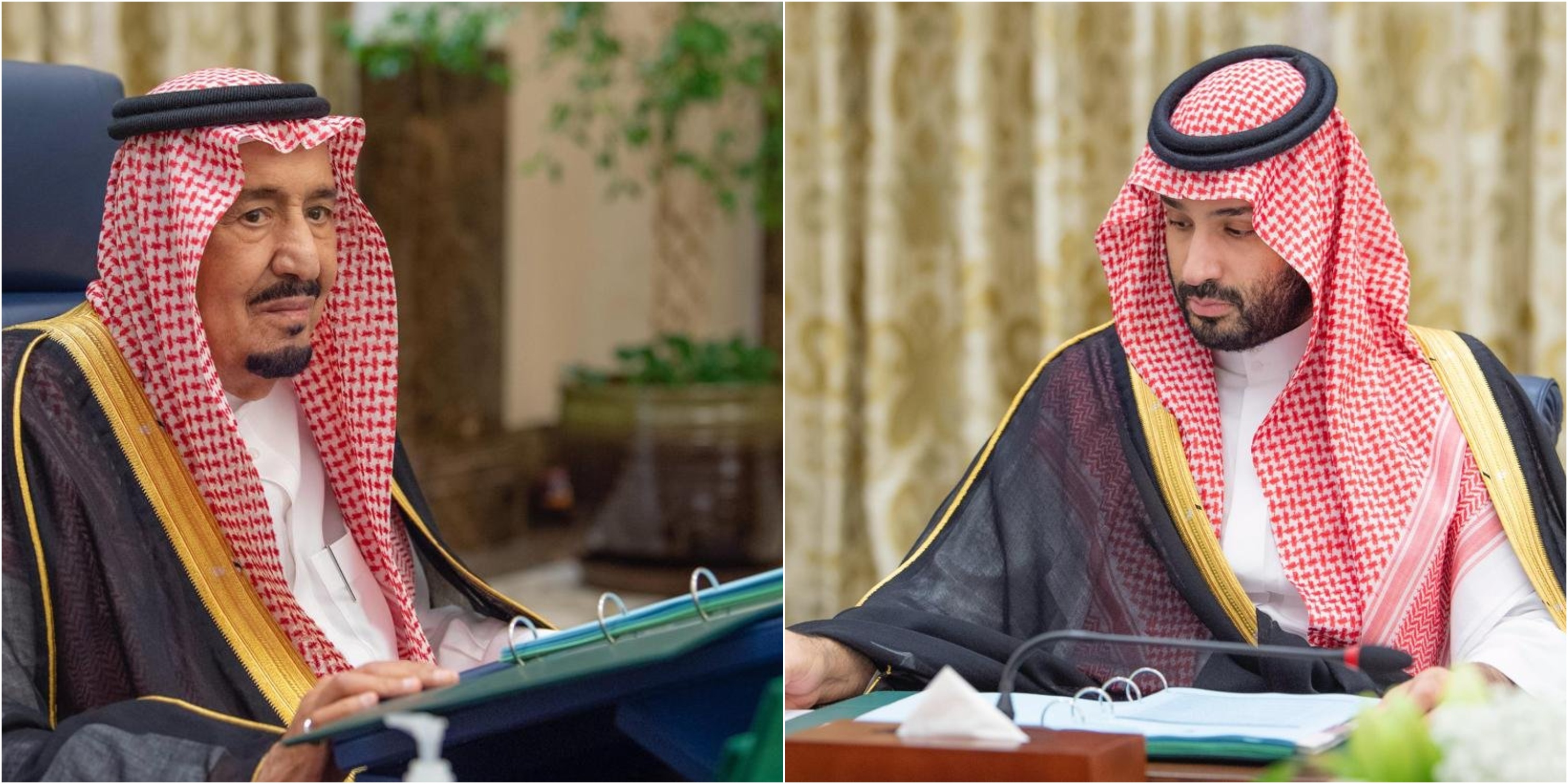 King Salman and Crown Prince Mohammed bin Salman on Tuesday attended the Saudi Cabinet’s weekly meeting. (SPA)