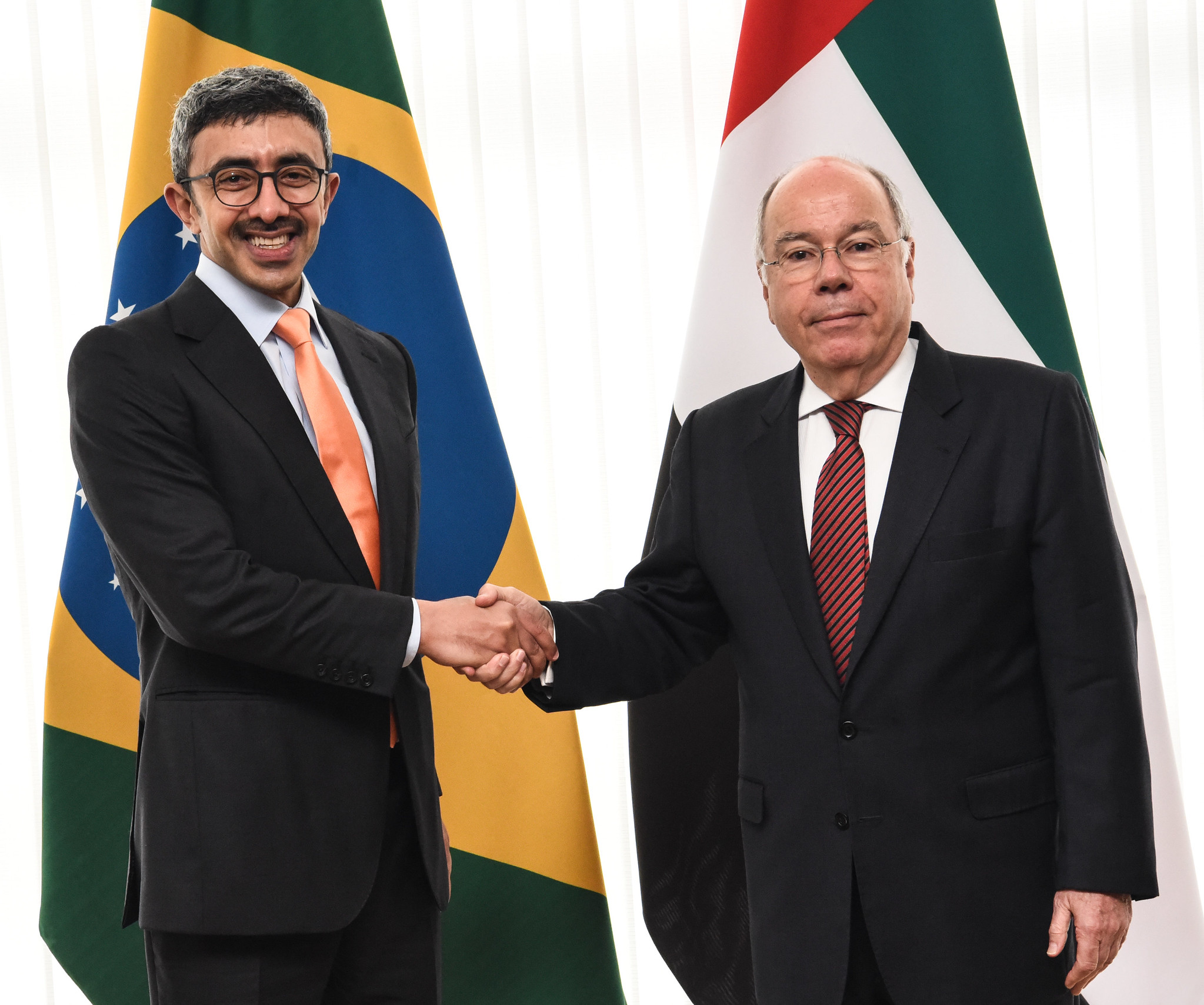 Forgien Minister Abdullah bin Zayed Al-Nahyan (L) met with his counterpart Mauro Vieira in Brasilia on Tuesday. (Gustavo Magalhaes / Brazilian Foreign Ministry)