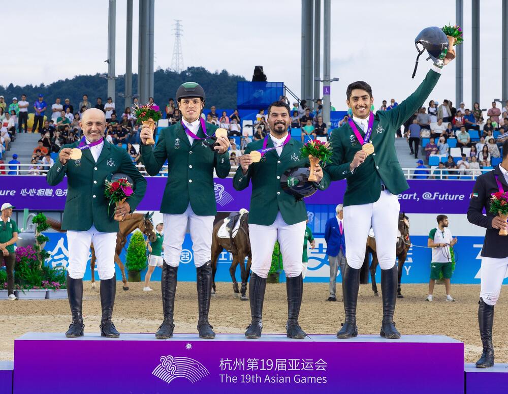 Saudi Arabia’s show jumping team have been crowned Asian Games winners for a second time after clinching gold at the 19th Asian Games (Hangzhou 2022) on Wednesday. (Supplied)