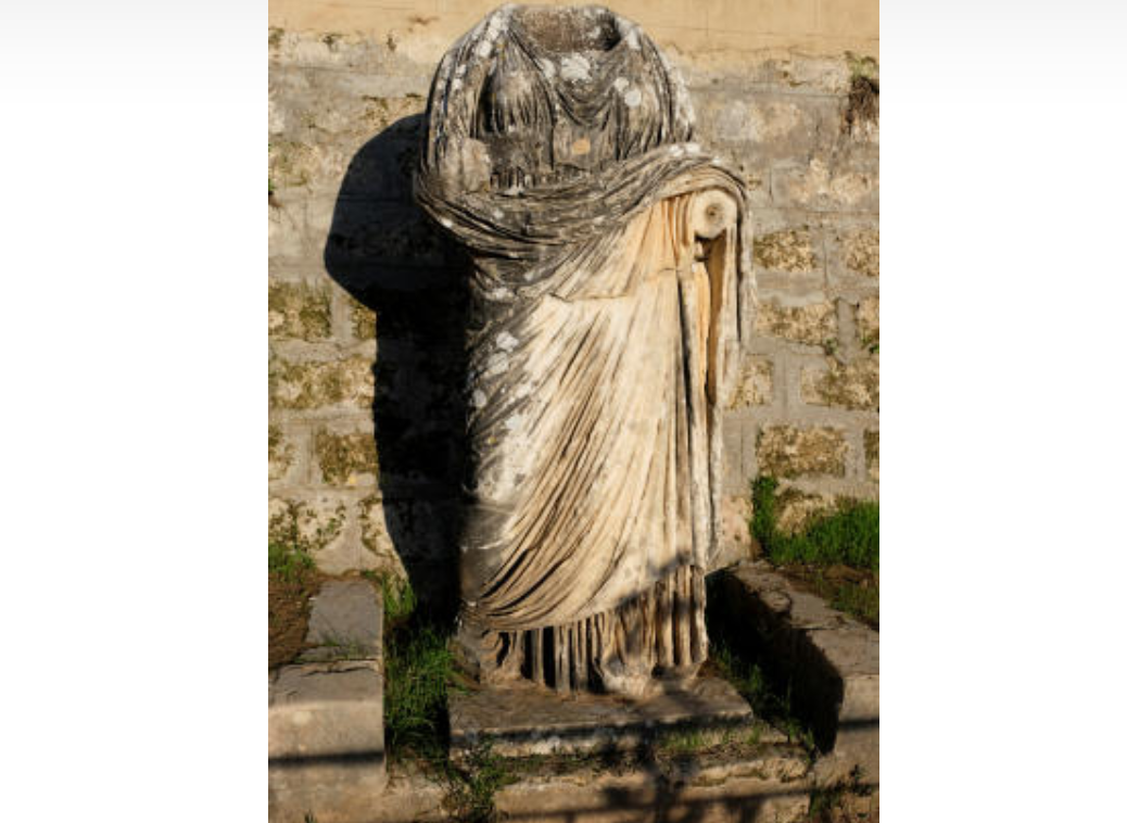 A view of a statue at the ancient ruins of the Greek and Roman city of Cyrene where the recent Storm Daniel has hit Libyan town of Shahhat on Sept. 29, 2023. (Reuters)
