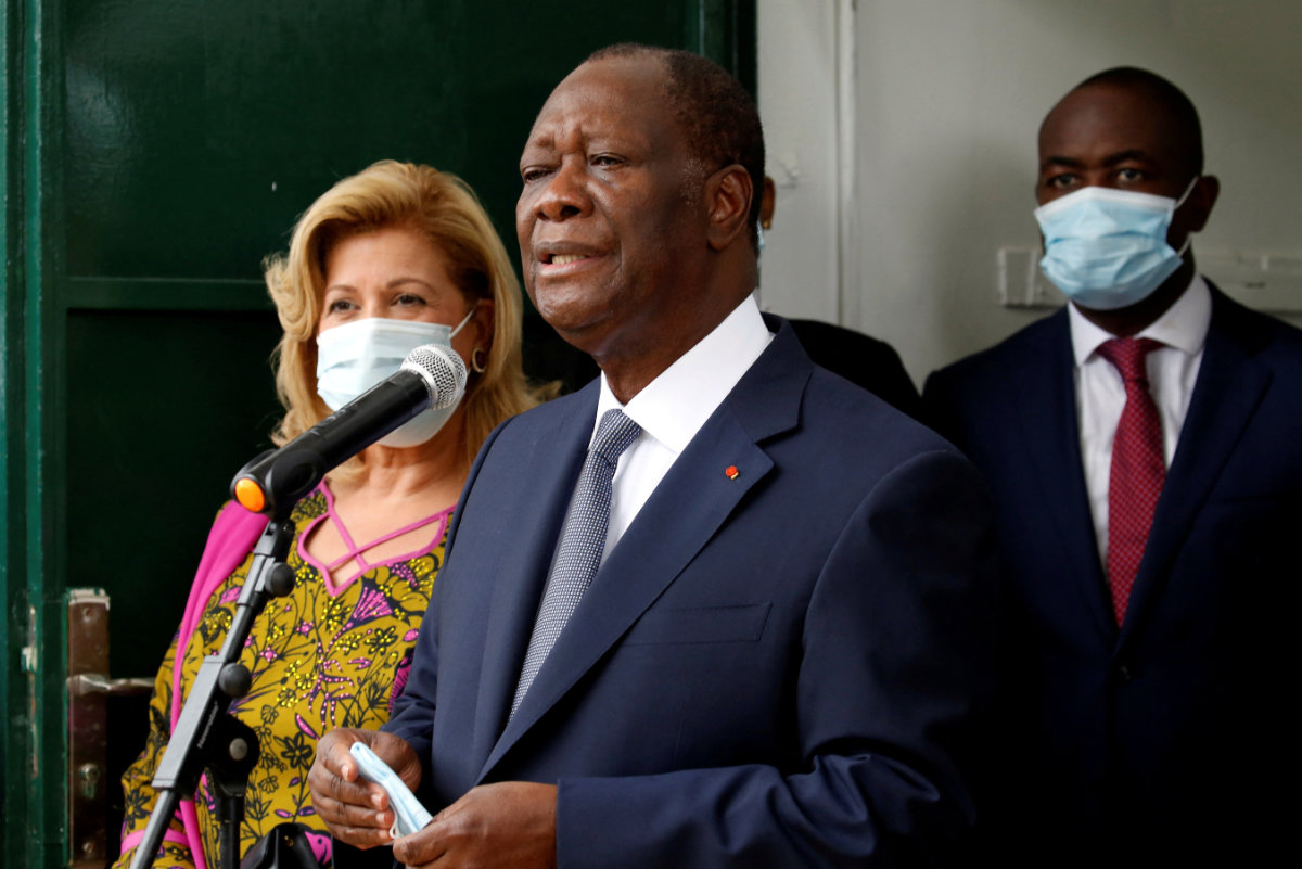 Ivory Coast President Alassane Ouattara, seen in this file photo with his wife Dominique, has dissolved his cabinet in yet another major reshuffle in the West African nation. (AP)