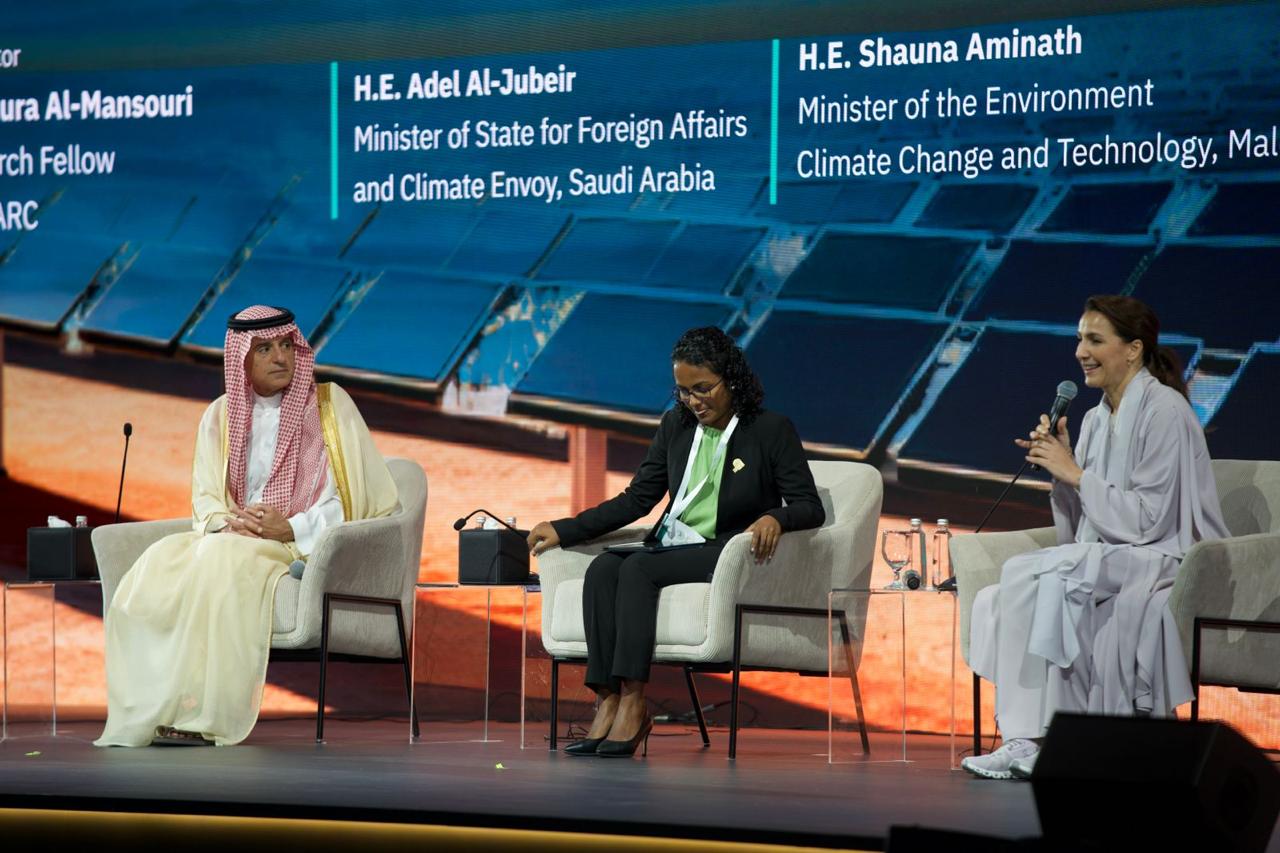 The panel also featured Mariam Almheiri, the UAE’s minister of climate change and environment; Shauna Aminath, minister of the environment, climate change, and technology of Maldives; and Rola Dashti, executive secretary of UN ESCWA. AN photo by Huda Bashatah