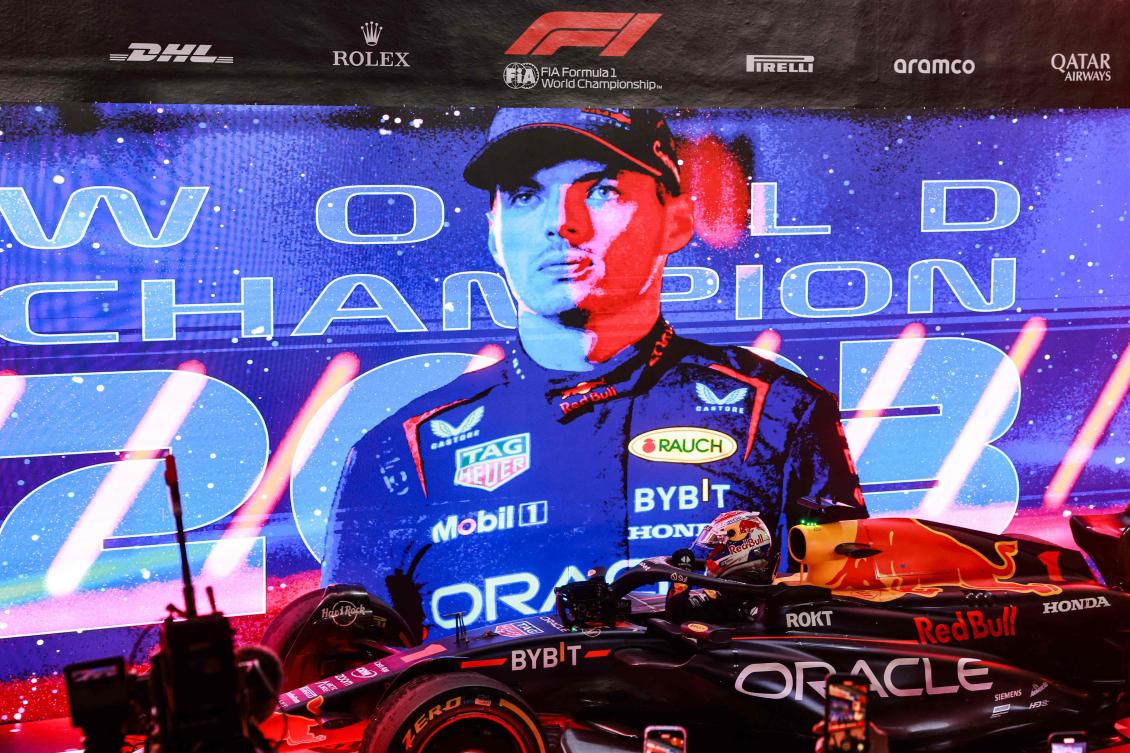 Red Bull Racing’s Dutch driver Max Verstappen steps out of his car after the sprint race ahead of the Qatari Formula One Grand Prix at the Lusail International Circuit on October 7, 2023. (AFP)