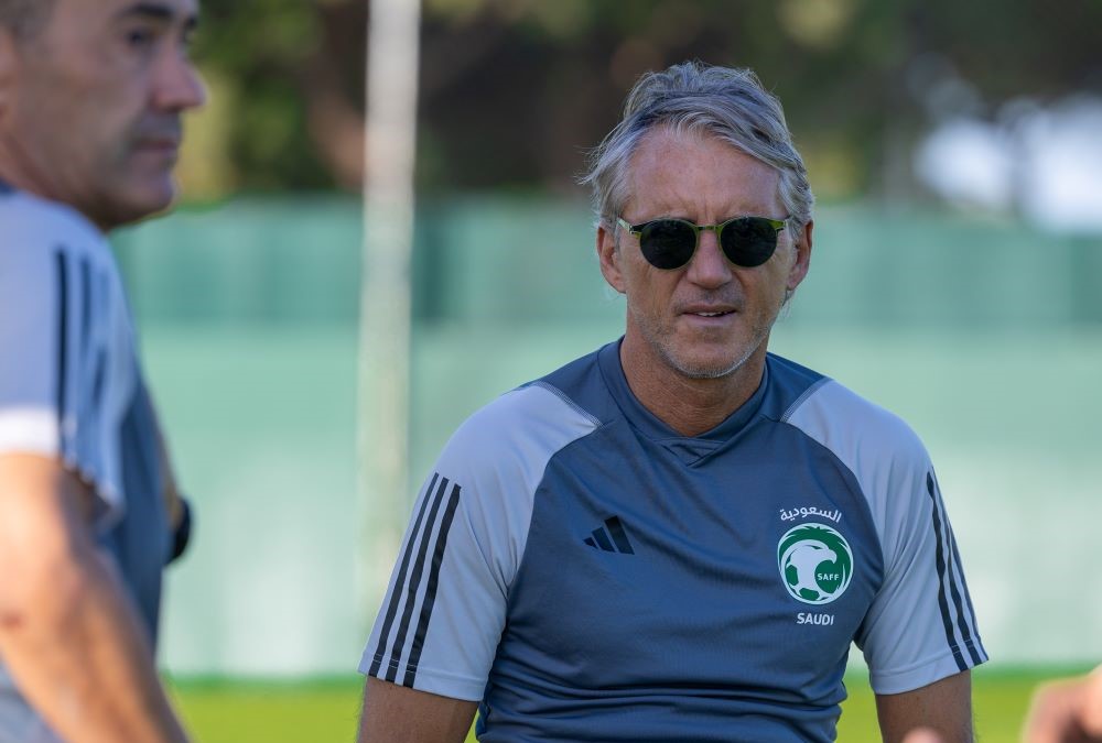 Coach Roberto Mancini keeps an eye on proceedings in Lagos. (Supplied)
