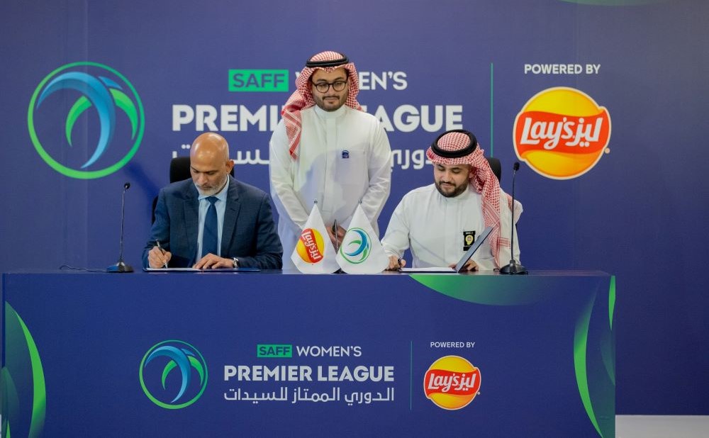 PepsiCo. MENA CEO Aamer Sheikh, SAFF Deputy Secretary General Ibrahim Alkabbaa and SMC CEO Khalid Alkhudair. (Supplied)