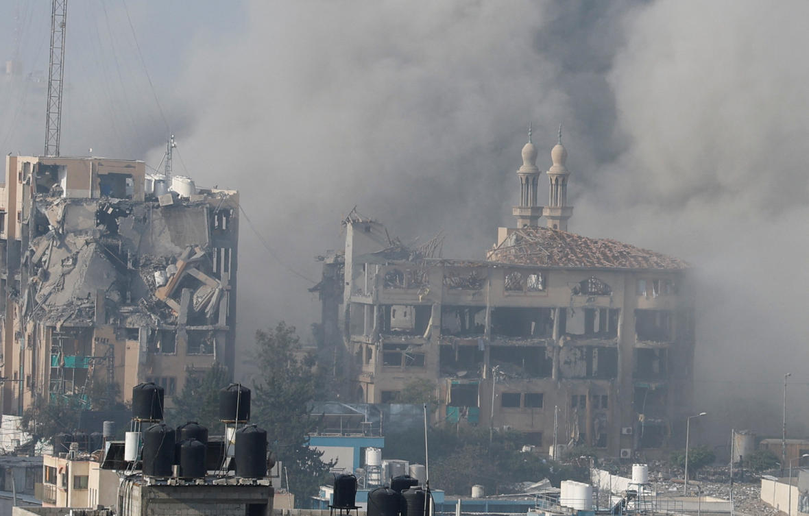 Smoke billows following Israeli strikes, in Gaza City, October 11, 2023. (Reuters)