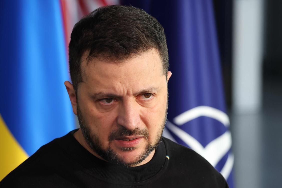 Ukrainian president Volodymyr Zelensky makes a statement at the start of his first visit to NATO's headquarters since the start of Russia's invasion of Ukraine in February 2022, in Brussels. (AFP)