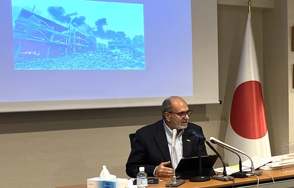 Waleed Siam, the Representative of Palestine in Japan, sought sympathy for the people of Gaza in a press conference in Tokyo on Wednesday. (ANJ)