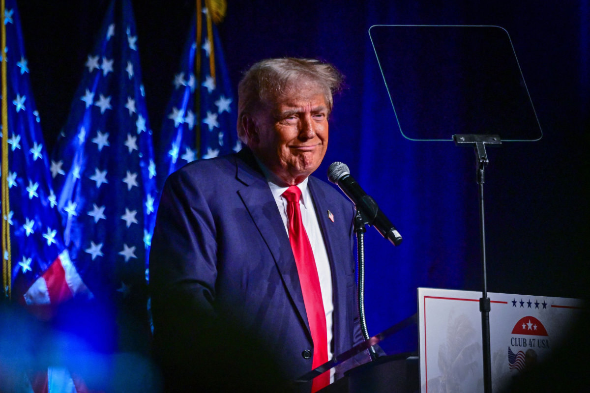 Former US President and Republican presidential hopeful Donald Trump holds a campaign event during a Club 47 USA event at Palm Beach County Convention Center in West Palm Beach, Florida on October 11, 2023. (AFP)