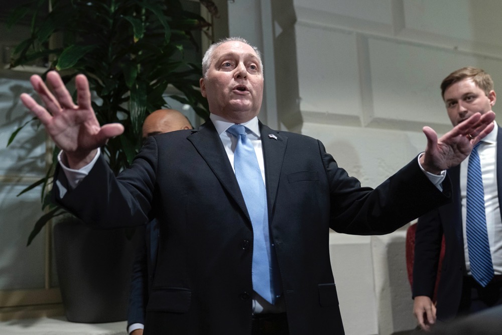 House Majority Leader Steve Scalise of La., talks to reporters as he announces he is ending his campaign to be the next House speaker after a Republican meeting at the Capitol in Washington. (AP)