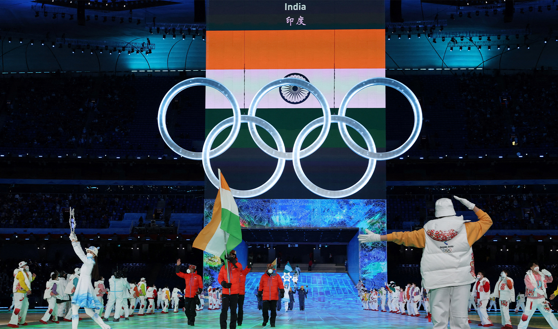 Flag bearer Arif Mohd Khan of India are pictured during the athletes parade at the opening ceremony Beijing Olympics in Beijing, China, on February 4, 2022. (REUTERS/File)