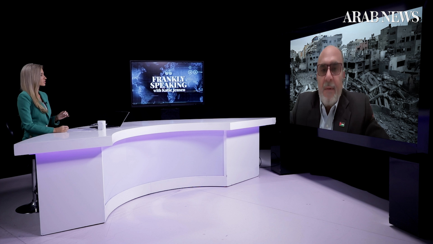 Waleed Ali Siam, the Palestinian ambassador to Japan, discusses the Israeli military onslaught on Gaza and the unprecedented Hamas attack on southern Israel with Katie Jensen. (AN photo)