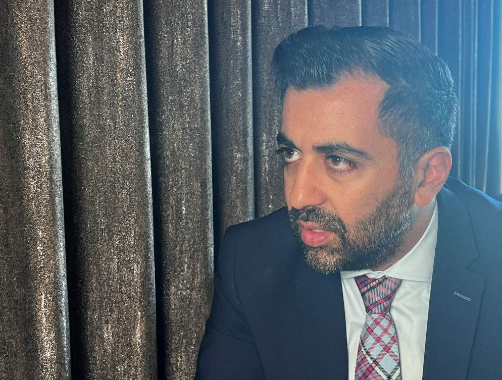 Scotland's First Minister and Scottish National Party (SNP) leader Humza Yousaf speaks during an interview with Reuters ahead of his party's annual conference in Aberdeen, Britain, October 16, 2023. (Reuters)