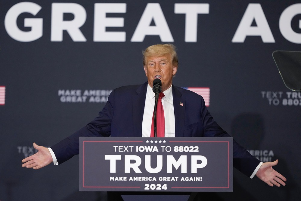 Former President Donald Trump speaks during a campaign rally Monday, Oct. 16, 2023, in Clive, Iowa. (AP)