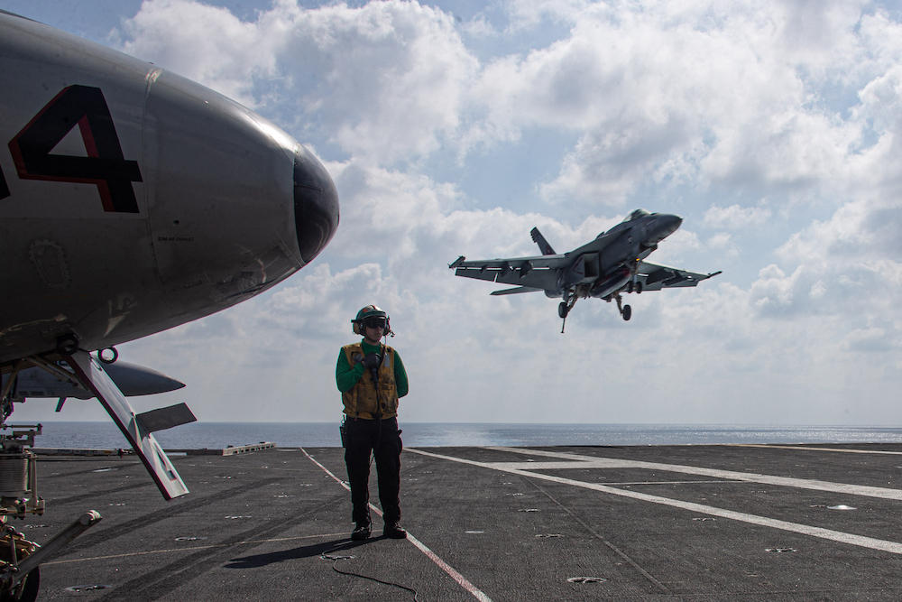 The United States has already deployed two aircraft carriers, including the Gerald L. Ford, above, to the Mediterranean region ‘to deter hostile actions against Israel.’ (AFP)