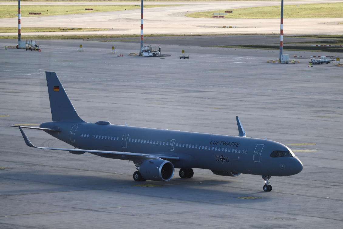 A Luftwaffe Air Force flight with Germans arrives from Israel at Berlin (BER) airport, amid the ongoing conflict between Israel and Hamas, in Schonefeld, Germany, Oct. 15, 2023. (Reuters)