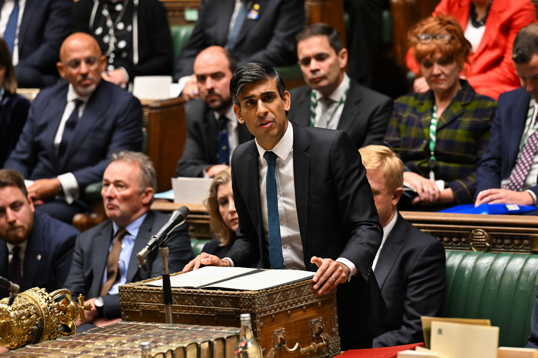 Britain's Prime Minister Rishi Sunak speaking during a statement on the situation in Israel and Gaza in the House of Commons, in London. (File/AFP)