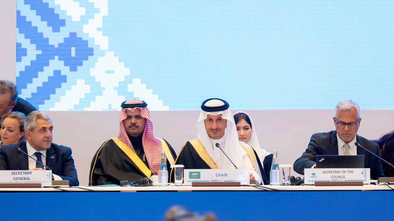 Saudi Tourism Minister Ahmed Al-Khateeb chairs the 119th session of Executive Counsel of the UNWTO. (X/@AhmedAlKhateeb)