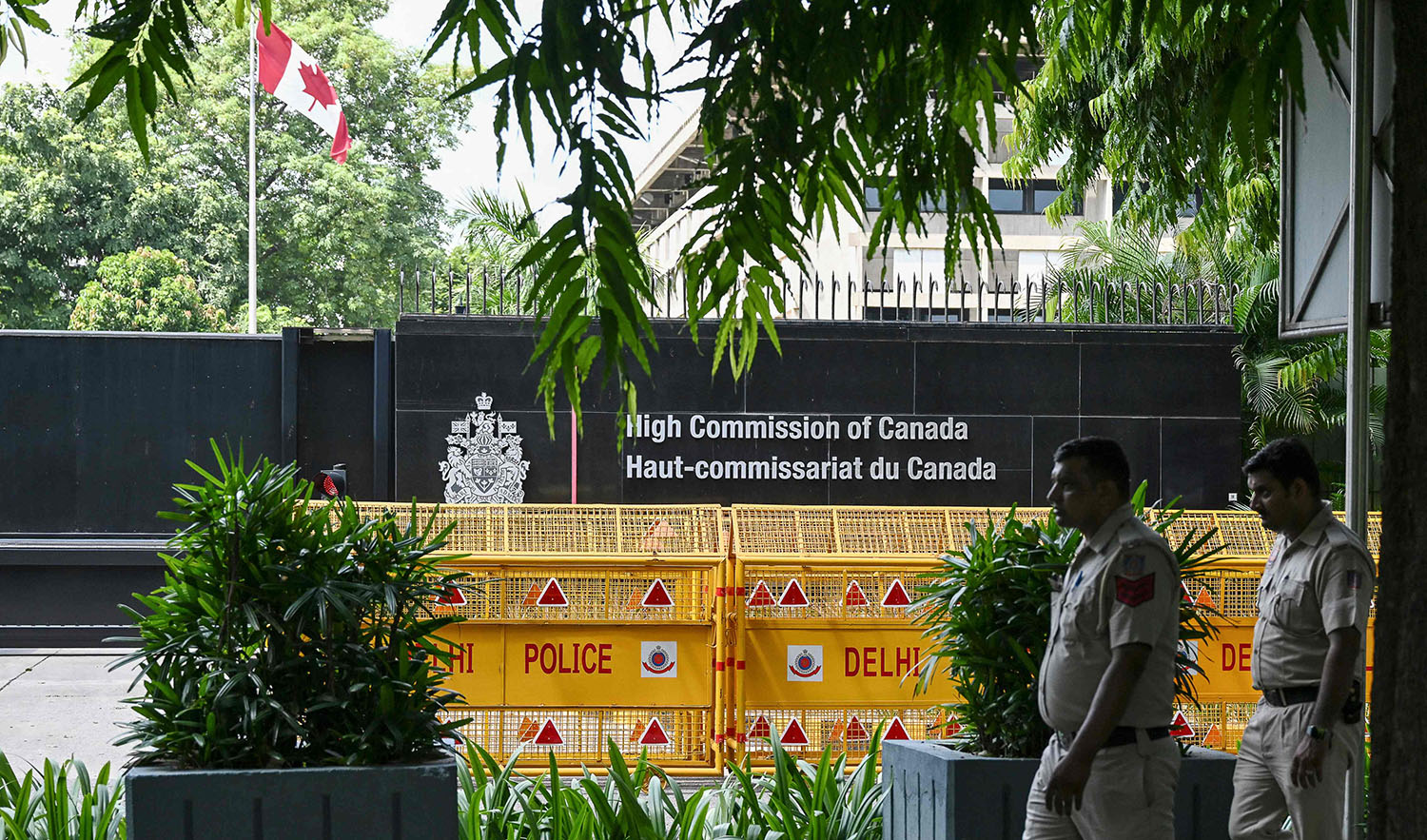 Security personnel stand guard in front of the High Commission of Canada in New Delhi, India on September 19, 2023. (AFP/File)