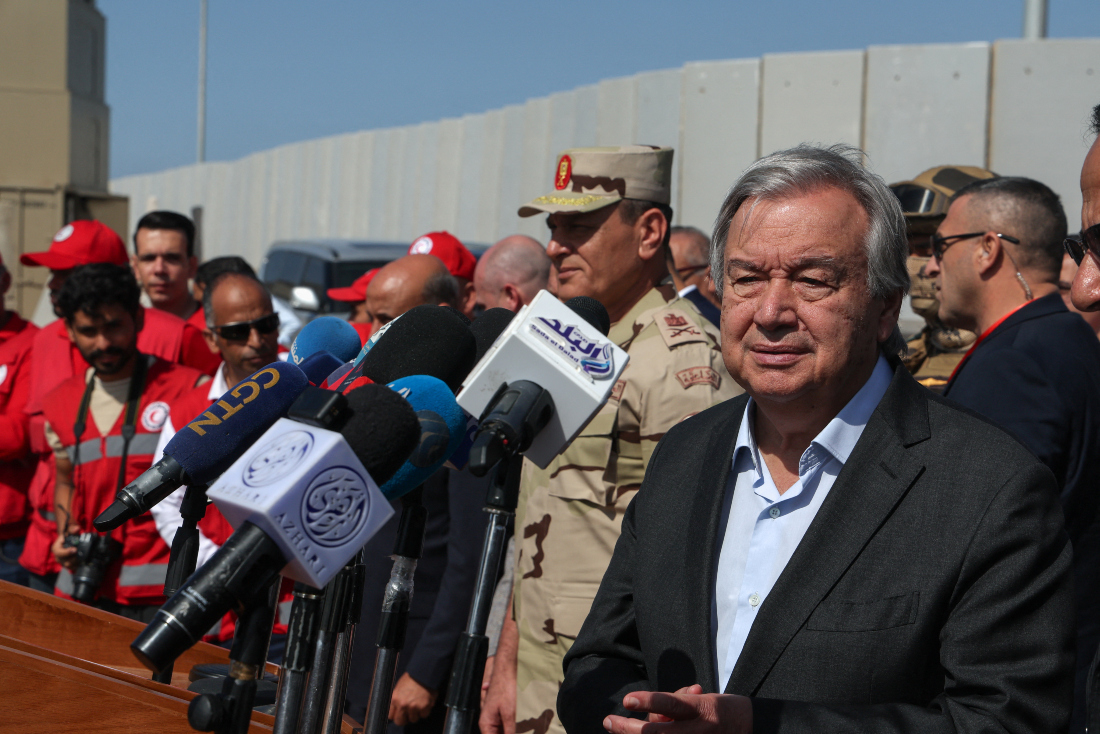 United Nations Secretary-General Antonio Guterres visits Rafah border crossing between Egypt and the Gaza Strip, amid the ongoing conflict between Israel and Palestinian militant group Hamas. (Reuters)