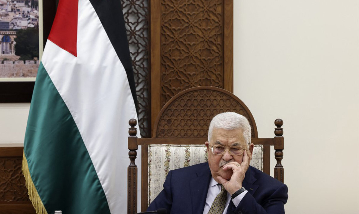 Palestinian President Mahmoud Abbas during a meeting with US Secretary of State Antony Blinken in Ramallah, West Bank. (AFP/File)
