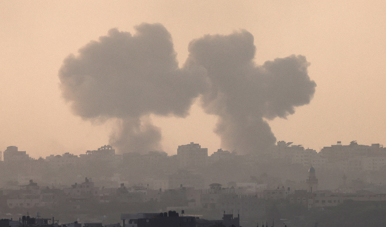 A picture taken from Israel's southern city of Sderot shows smoke billowing during a Israeli strike on Gaza on October 22, 2023, amid ongoing battles between Israel and the Palestinian group Hamas. (AFP)