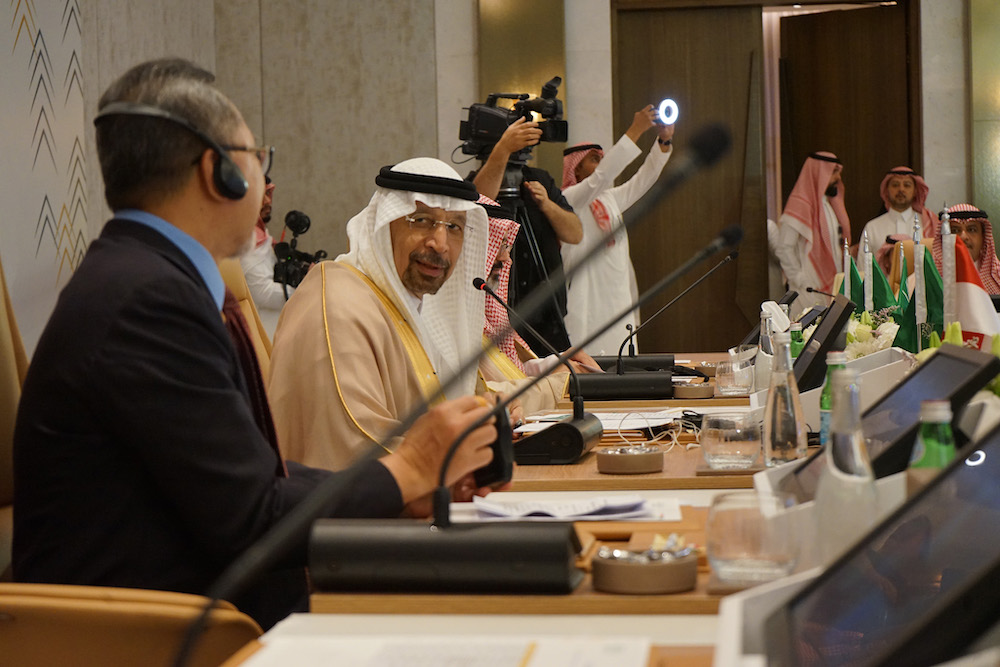 Saudi Minister of Investment Khalid Al-Falih addresses the Saudi-Indonesian Roundtable Meeting in Riyadh on Oct. 19, 2023. (Indonesian Trade Ministry)