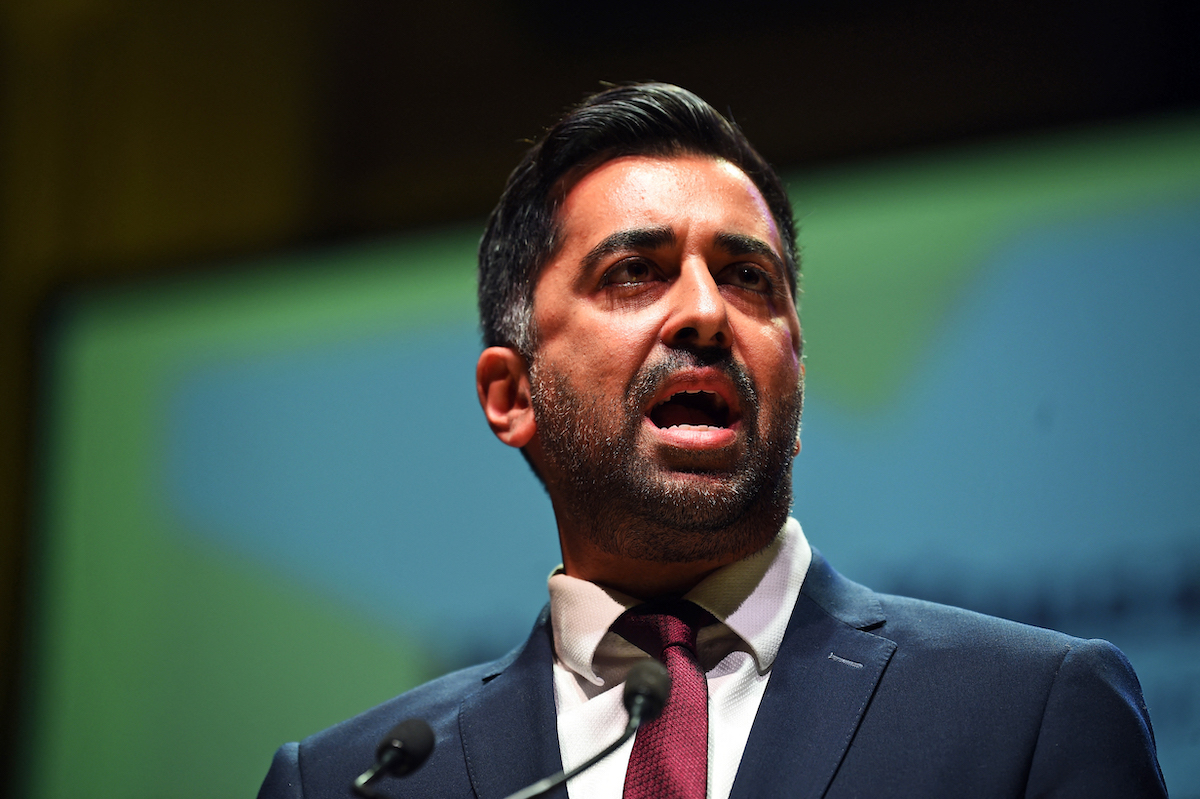 Scotland's first minister Humza Yousaf delivers a speech during the Scottish National Party (SNP) independence conference in Dundee. (File/AFP)