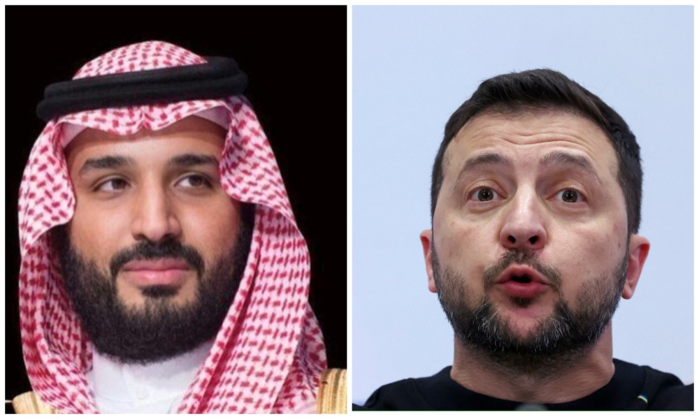 Saudi Arabia’s Crown Prince Mohammed bin Salman and the President of Ukraine Volodymyr Zelensky. (File/SPA/AFP)